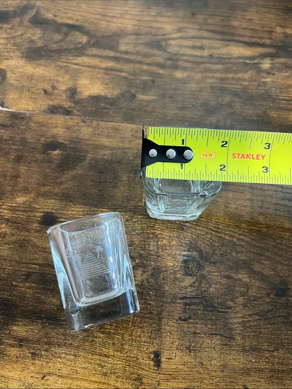 Camo Clear Square Shot Glasses with Etched Logo - Clear Glass Set